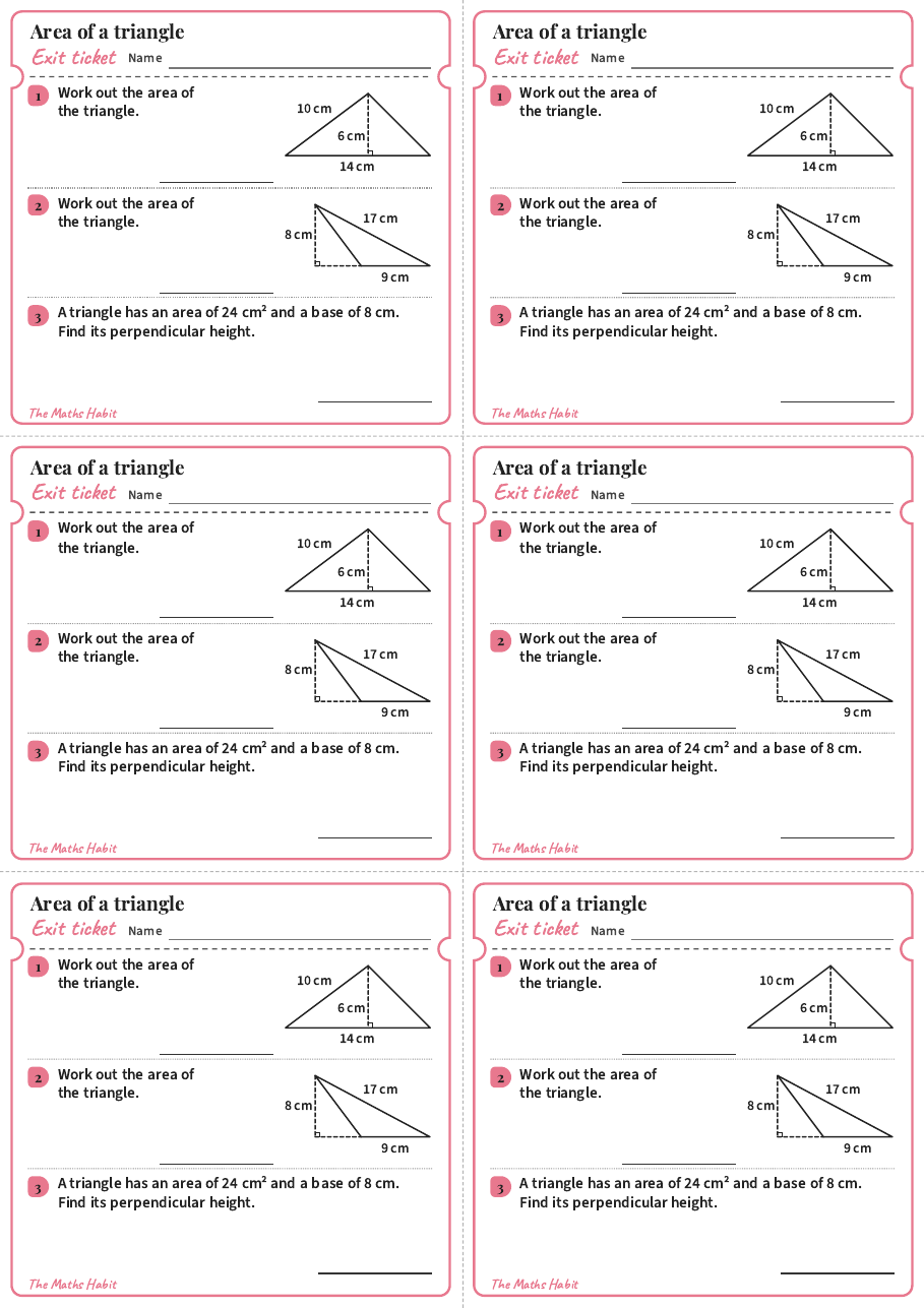 Exit ticket: Area of a triangle, first page