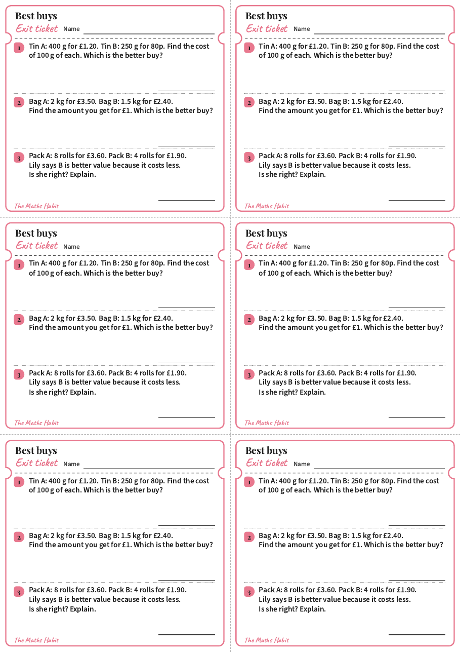 Exit ticket: Best buys, first page