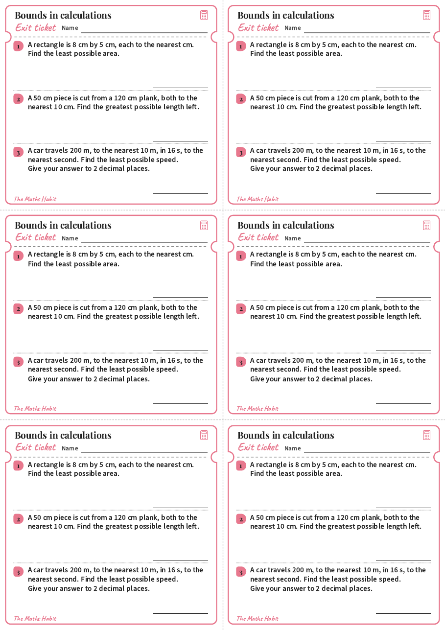 Bounds in calculations, exit tickets