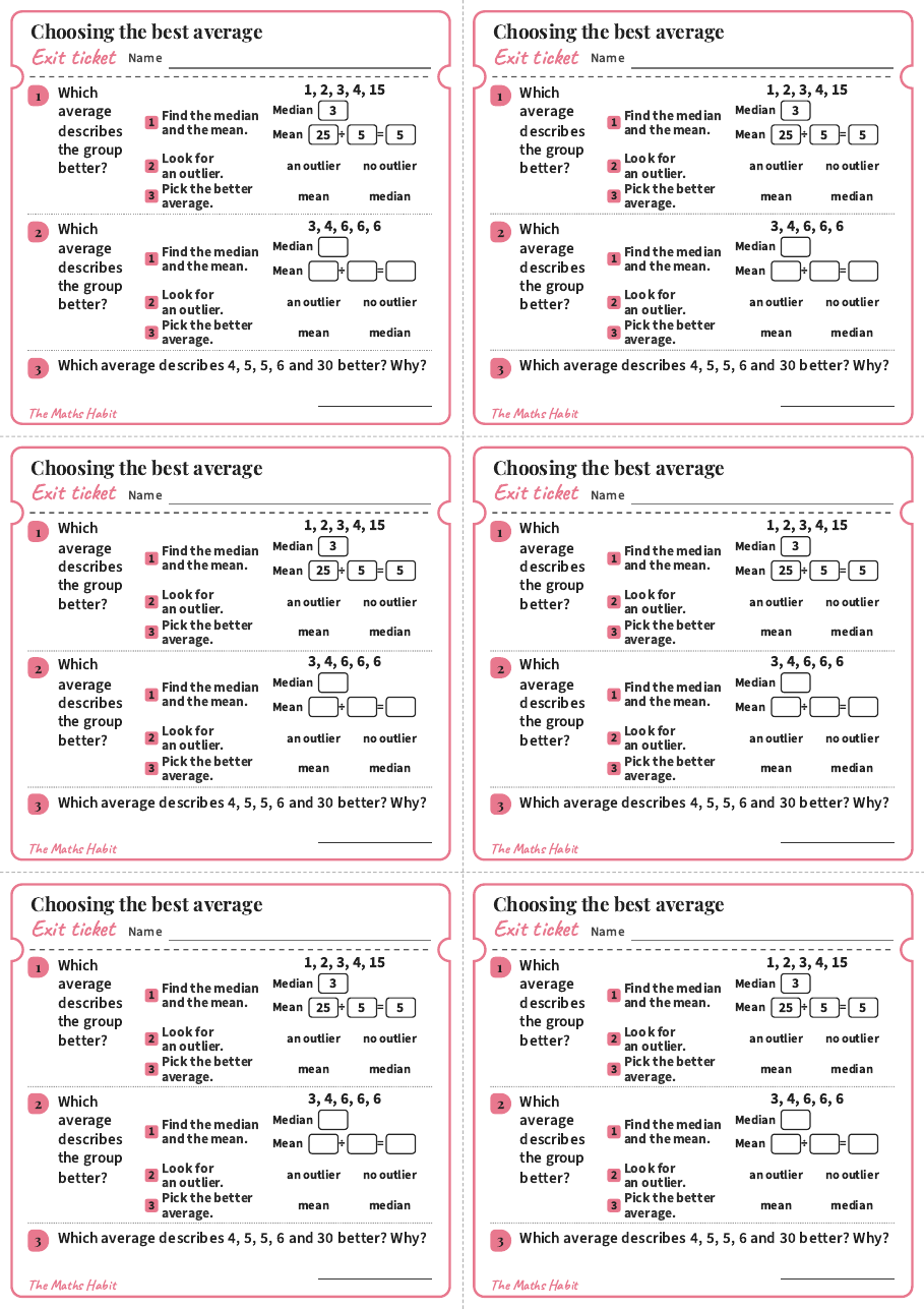 Choosing the best average, exit tickets