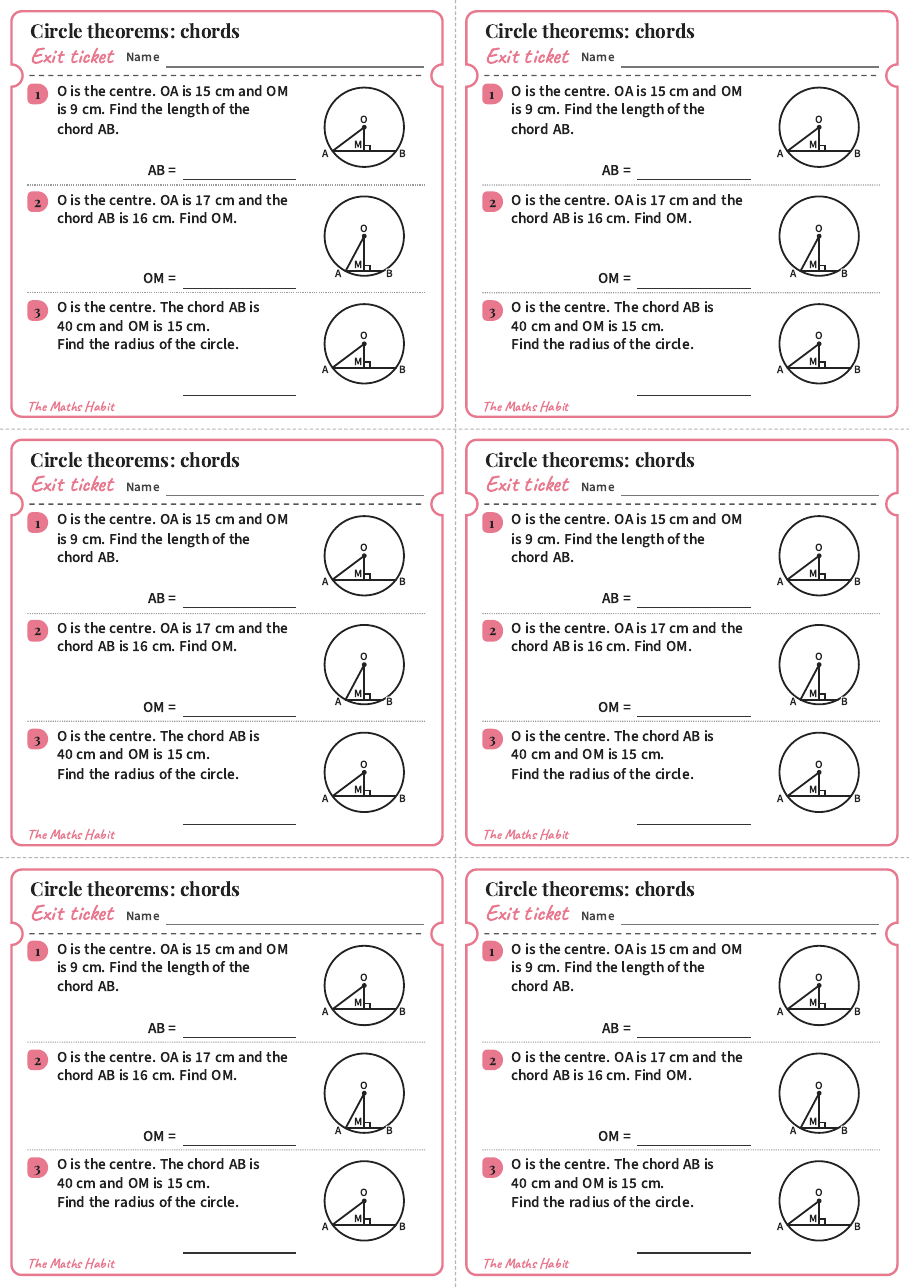 Circle theorems: chords, exit tickets