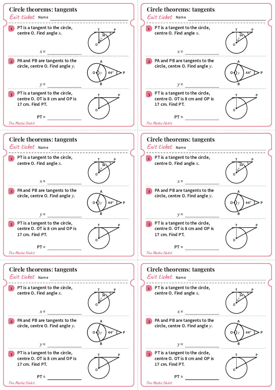 Circle theorems: tangents, exit tickets