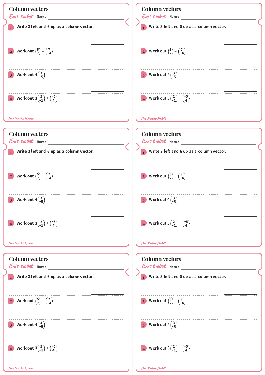 Column vectors, exit tickets