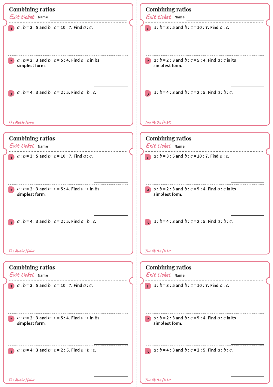 Combining ratios, exit tickets