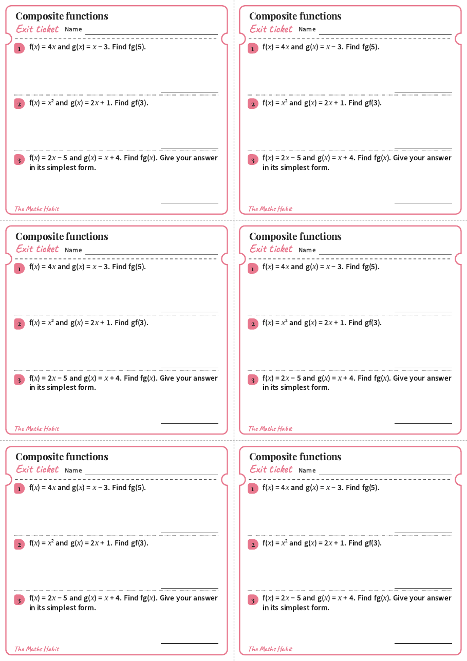 Composite functions, exit tickets