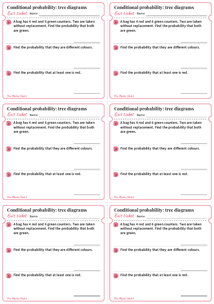 Conditional probability: tree diagrams, exit tickets
