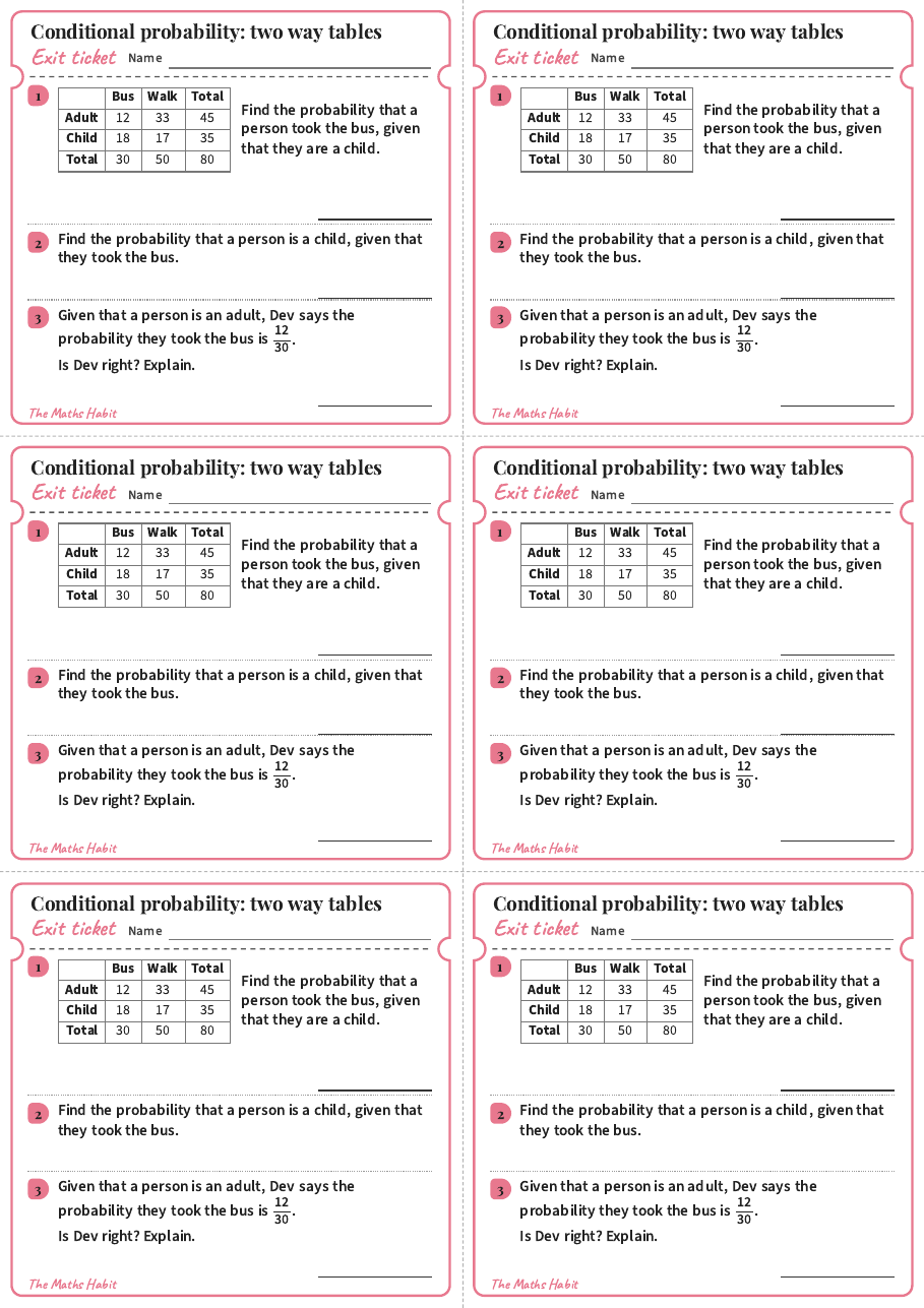 Conditional probability: two-way tables, exit tickets
