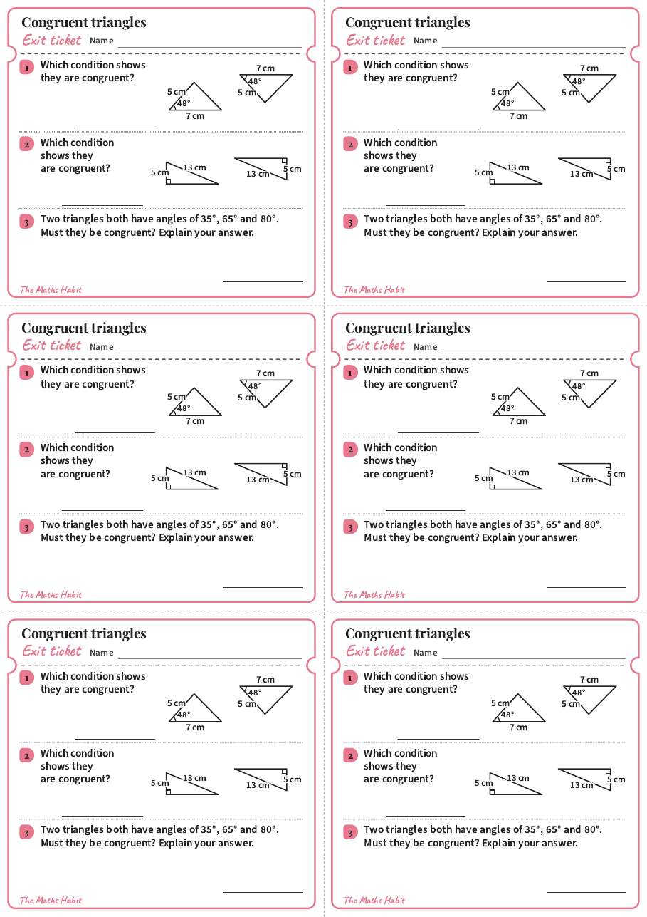 Exit ticket: Congruent triangles, first page