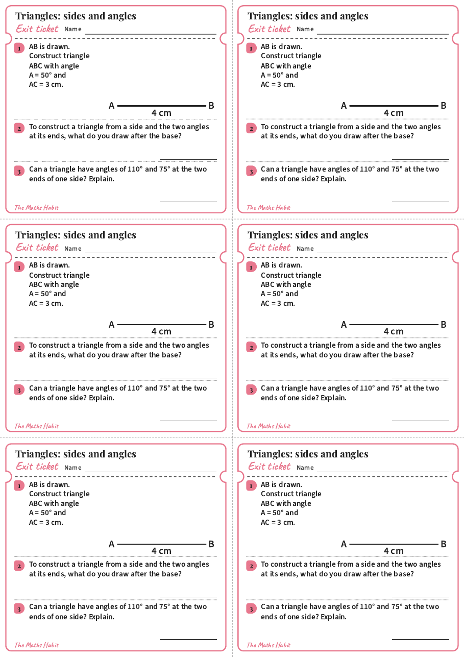 Constructing triangles: sides and angles, exit tickets