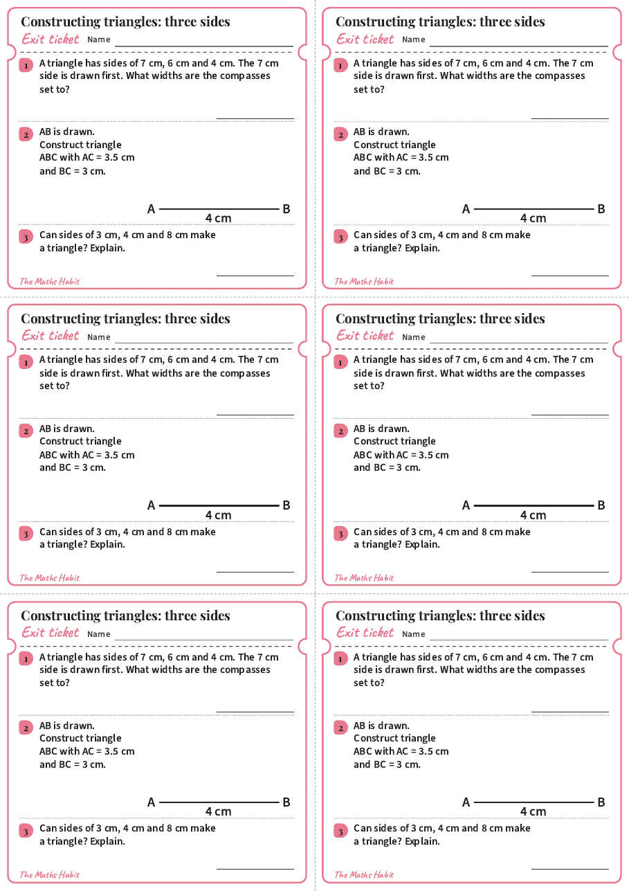 Constructing triangles: three sides, exit tickets