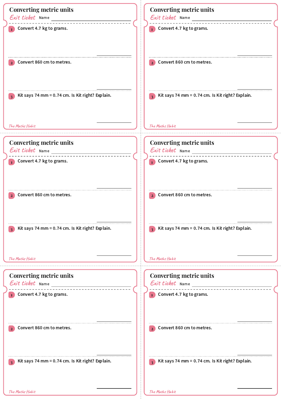 Converting metric units, exit tickets