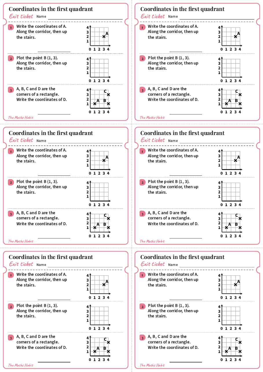 Coordinates in the first quadrant, exit tickets