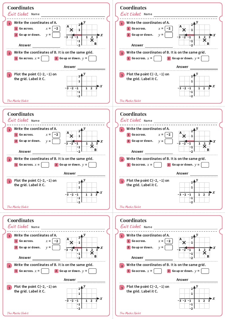 Coordinates, exit tickets