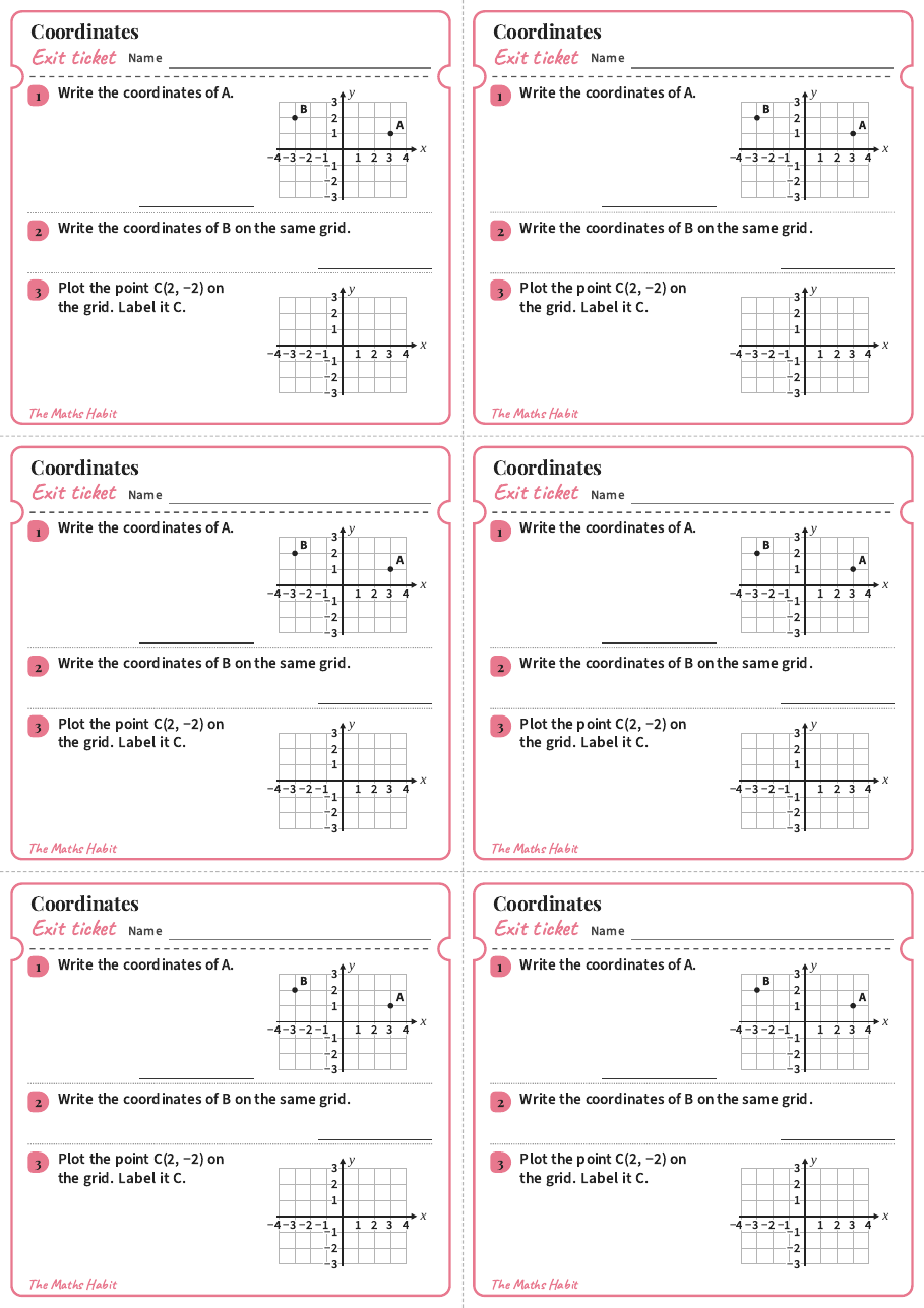 Coordinates, exit tickets
