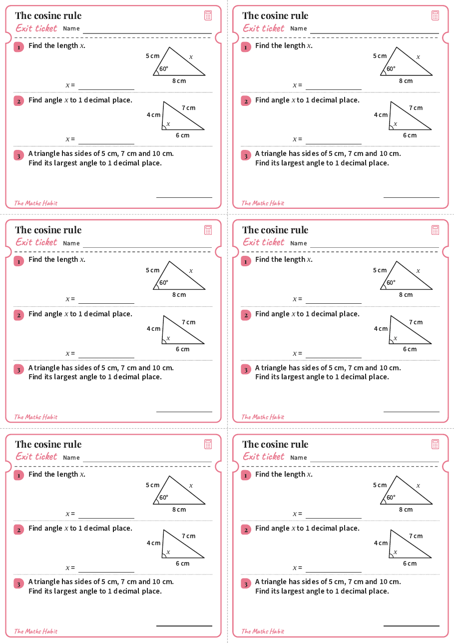 The cosine rule, exit tickets
