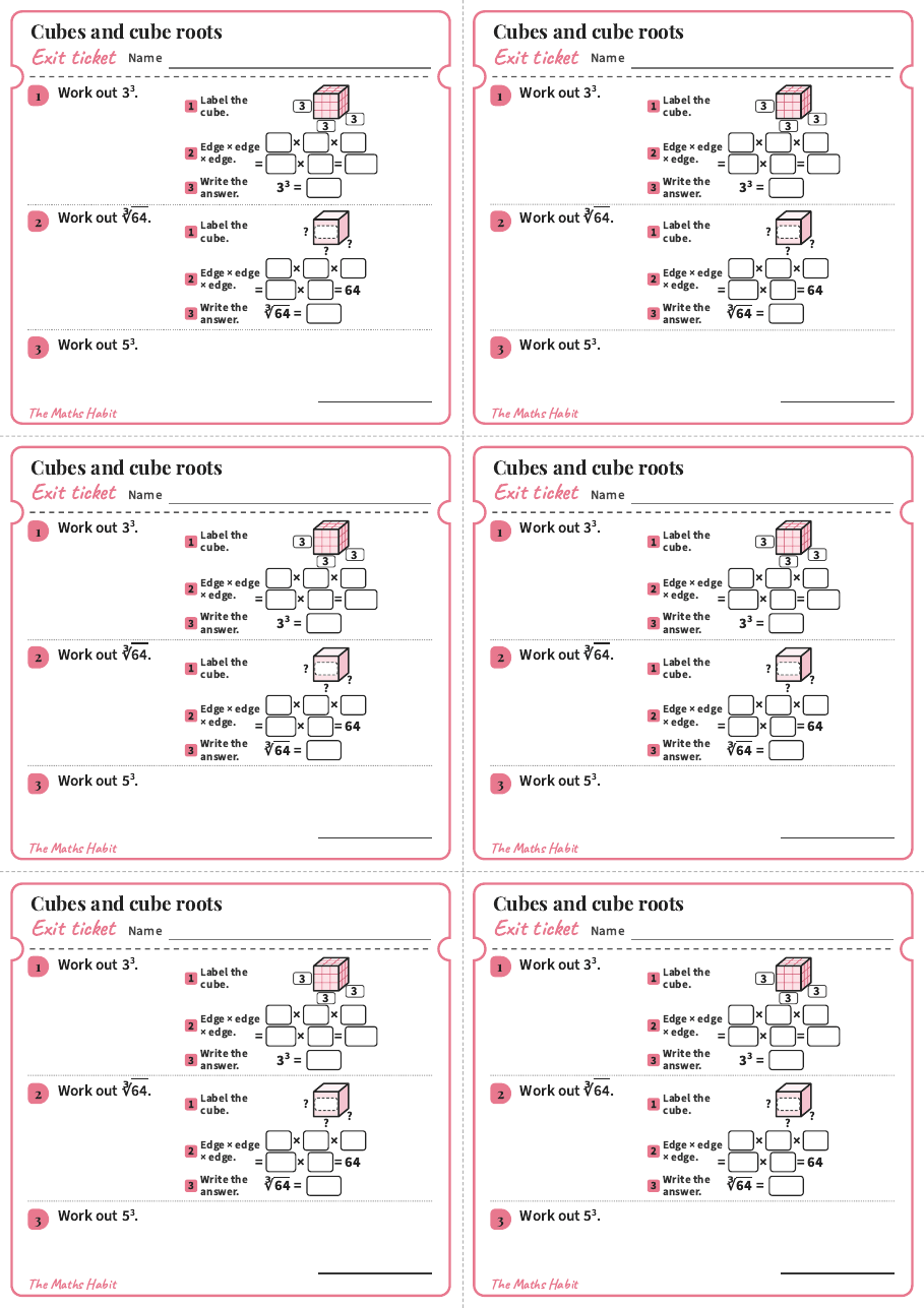 Cubes and cube roots, exit tickets