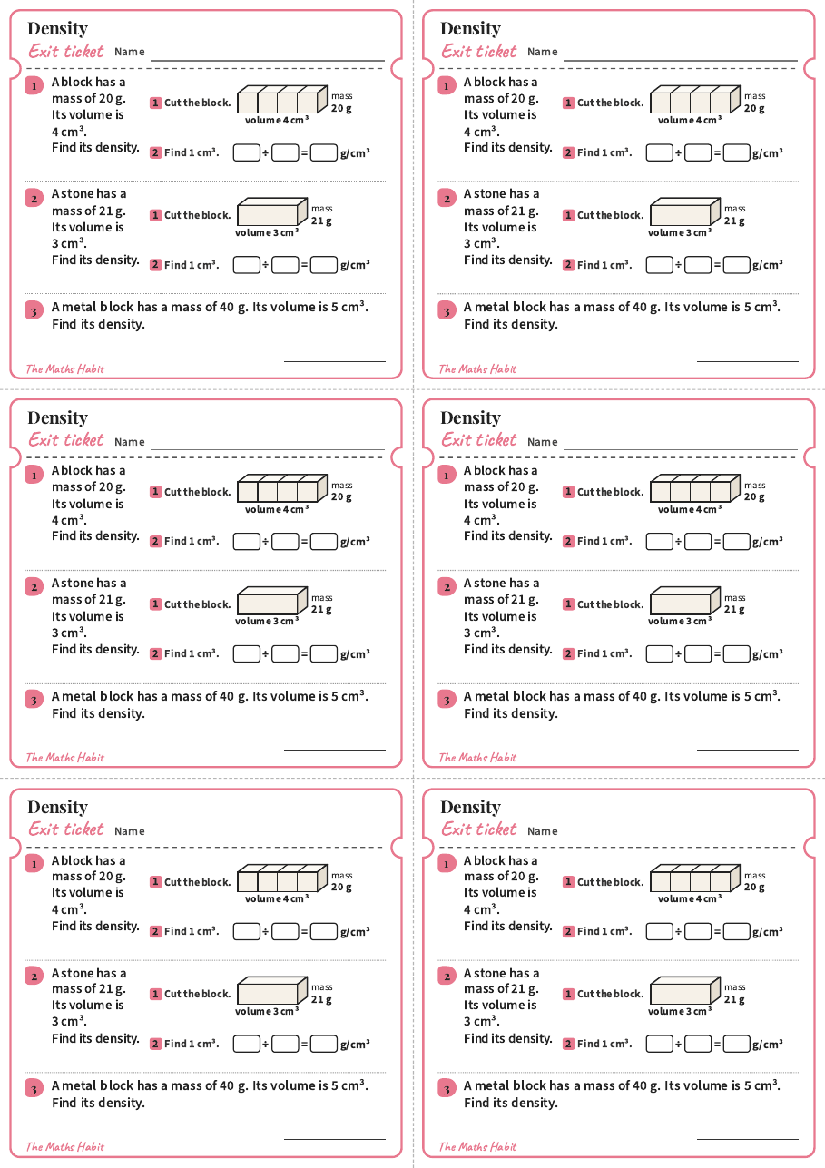 Density, exit tickets