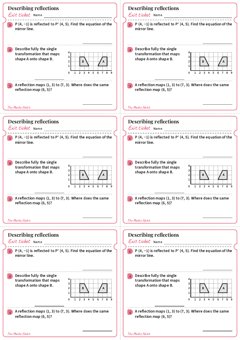 Exit ticket: Describing reflections, first page