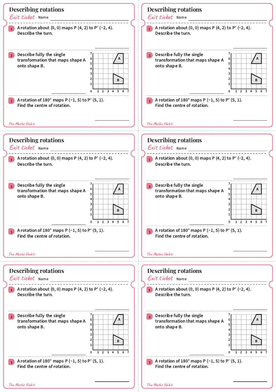 Describing rotations, exit tickets