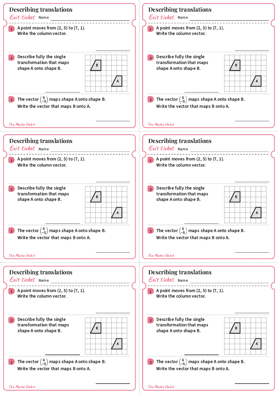 Exit ticket: Describing translations, first page