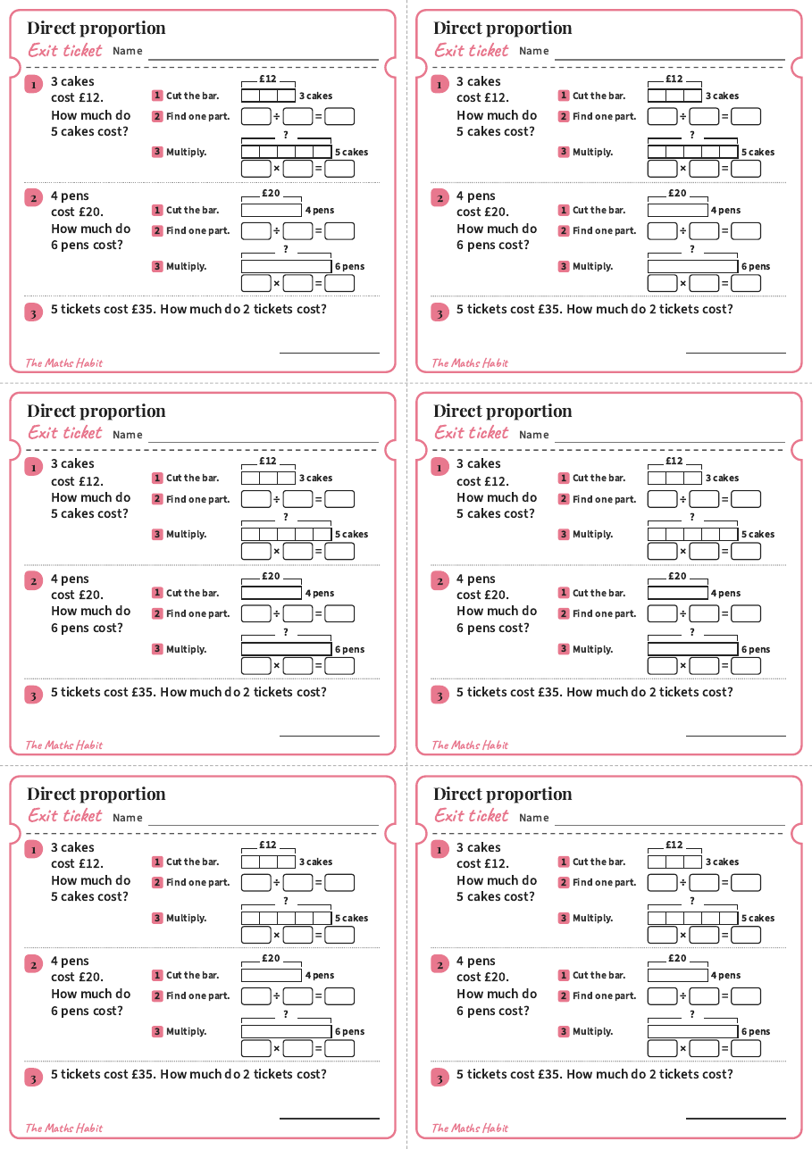 Direct proportion, exit tickets