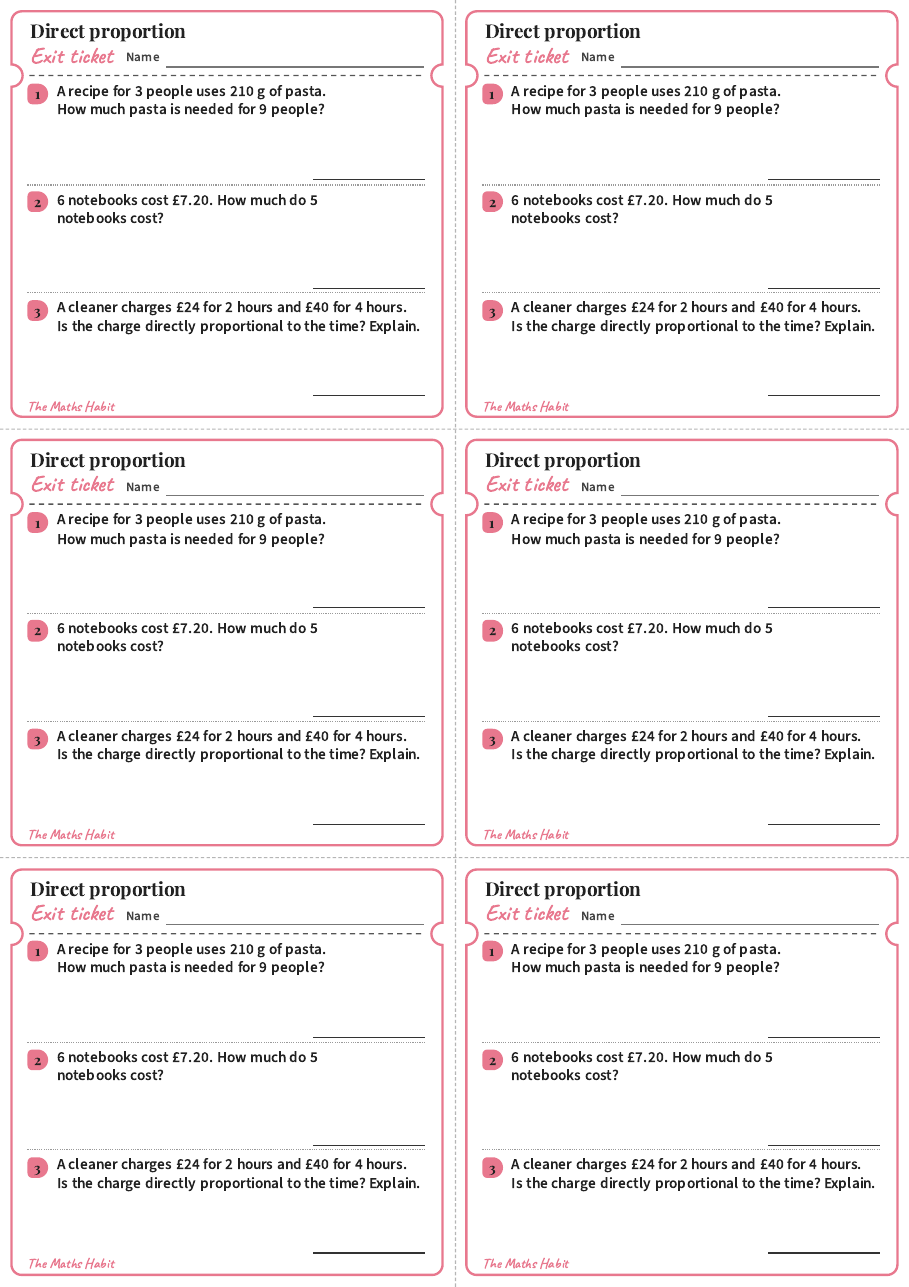 Direct proportion, exit tickets