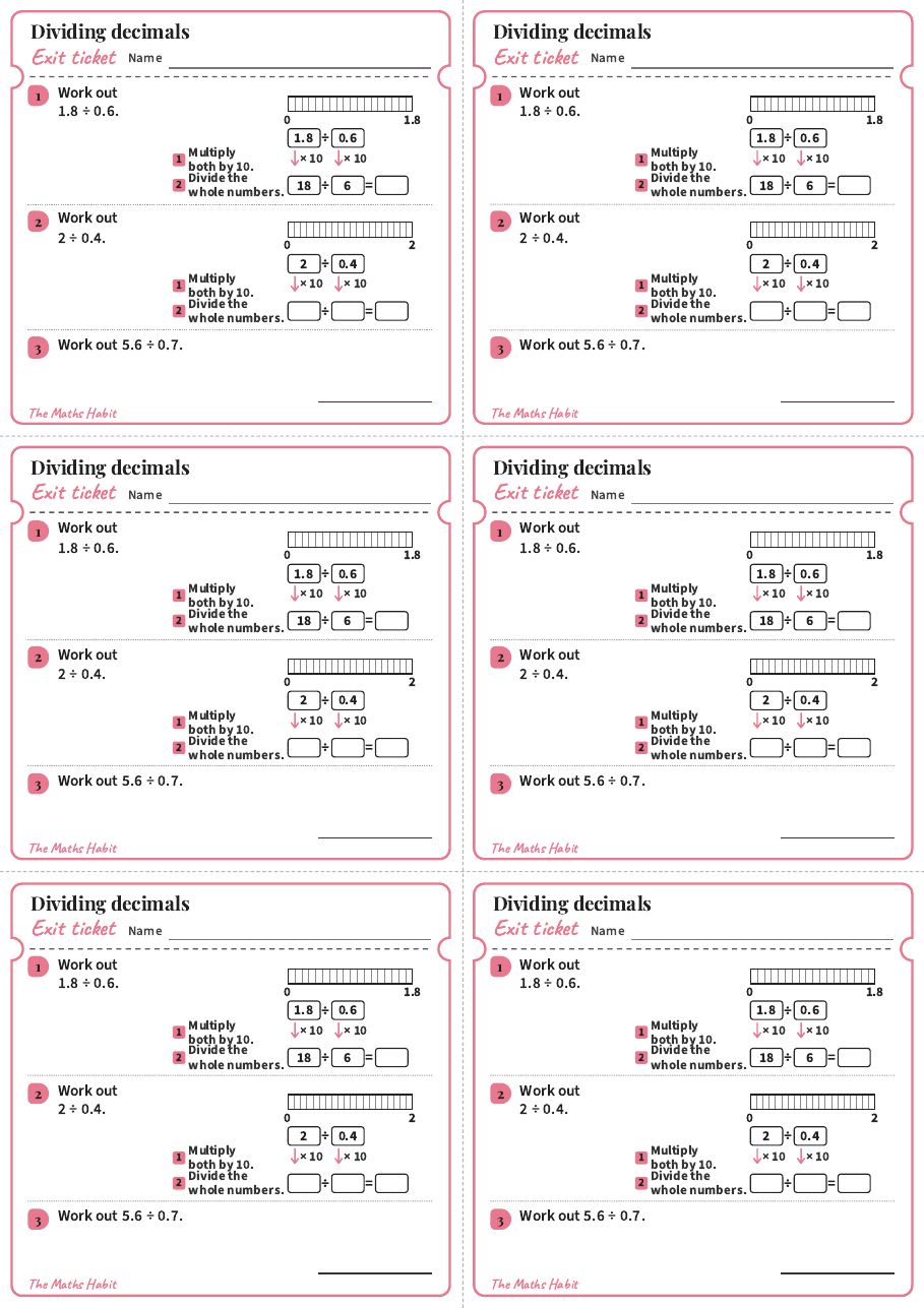 Dividing decimals, exit tickets