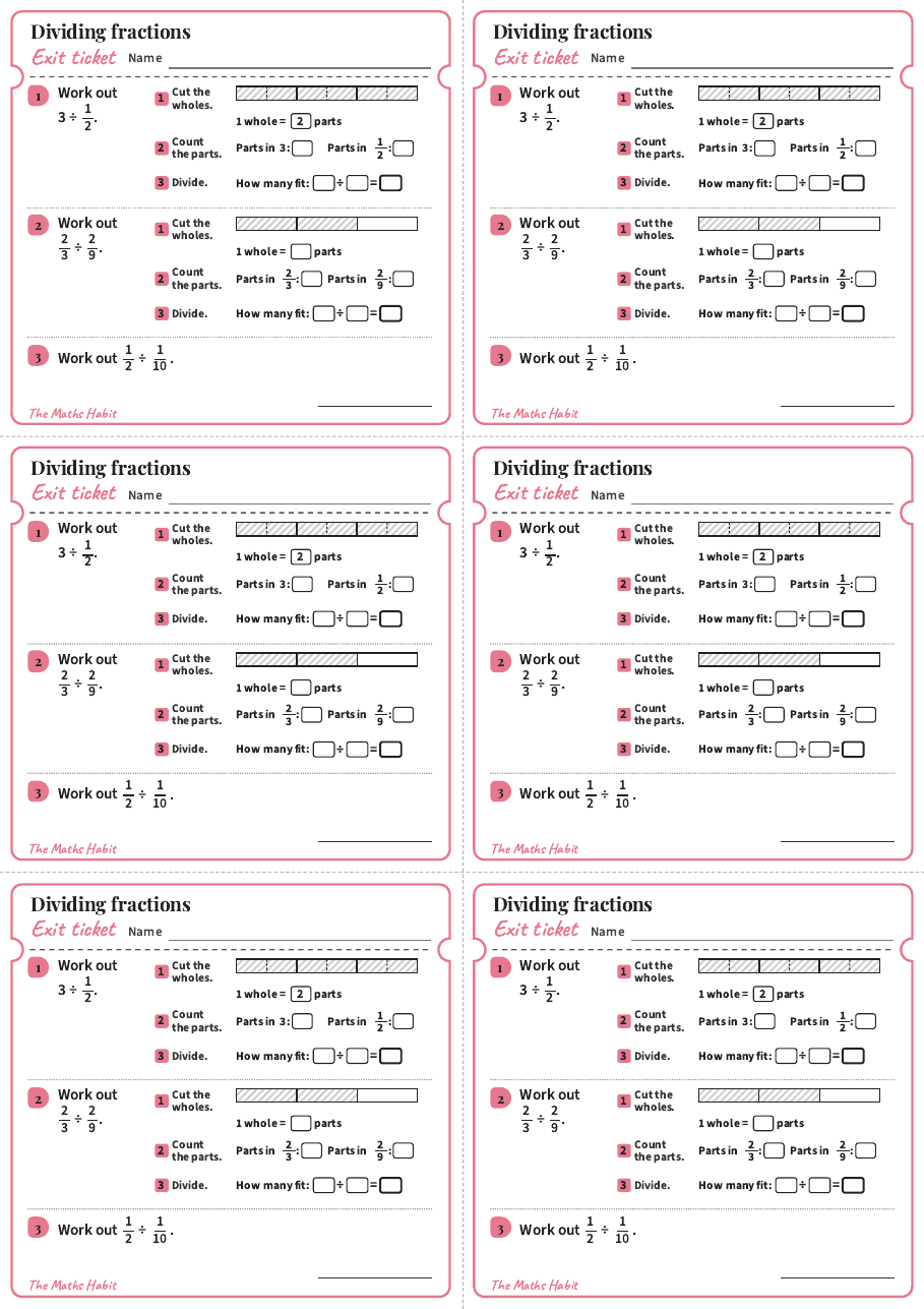 Dividing fractions, exit tickets