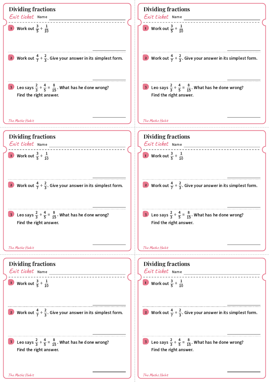 Dividing fractions, exit tickets