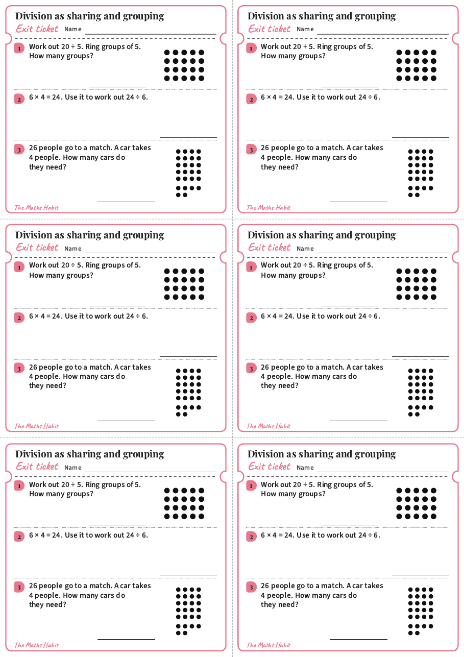 Division as sharing and grouping, exit tickets
