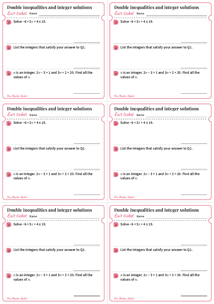 Double inequalities and integer solutions, exit tickets