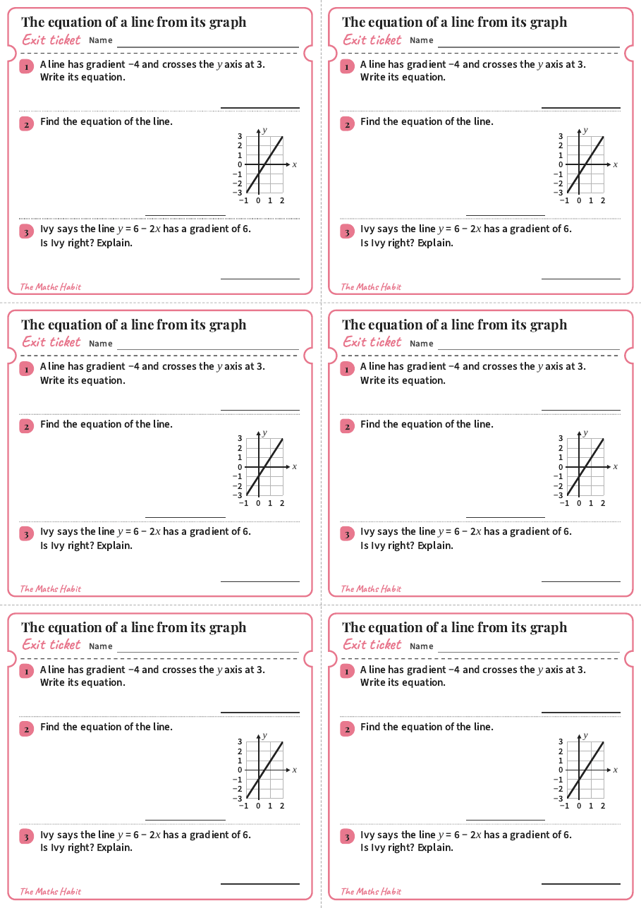 Exit ticket: The equation of a line from its graph, first page