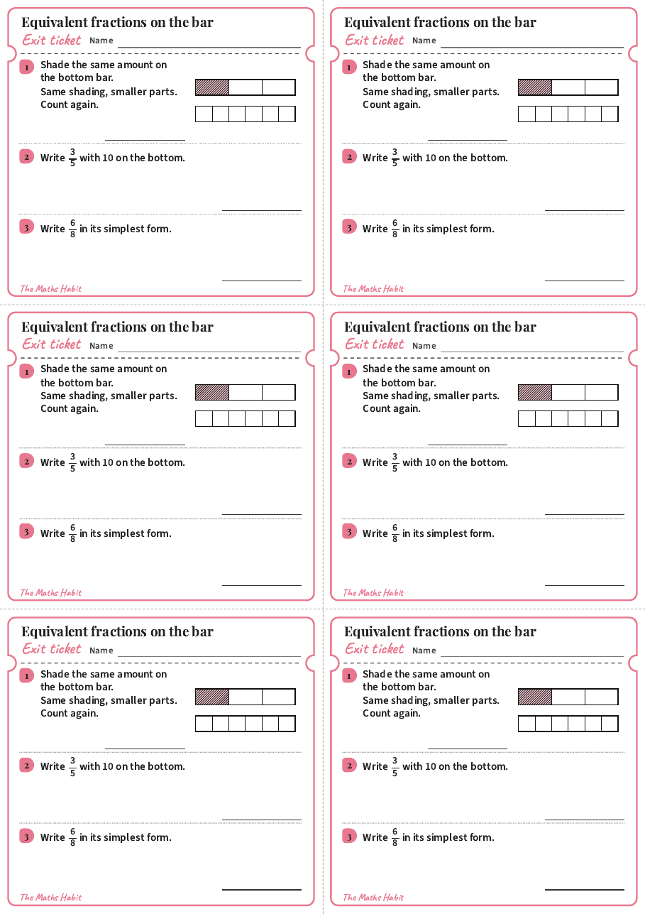 Exit ticket: Equivalent fractions on the bar, first page