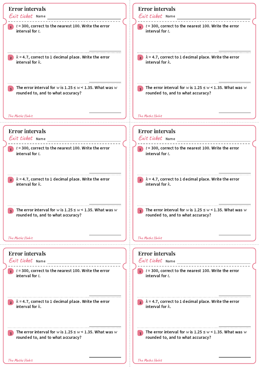 Error intervals, exit tickets