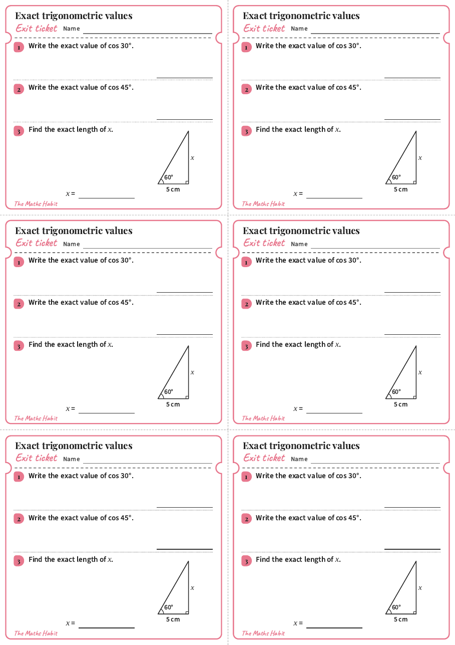 Exit ticket: Exact trigonometric values, first page