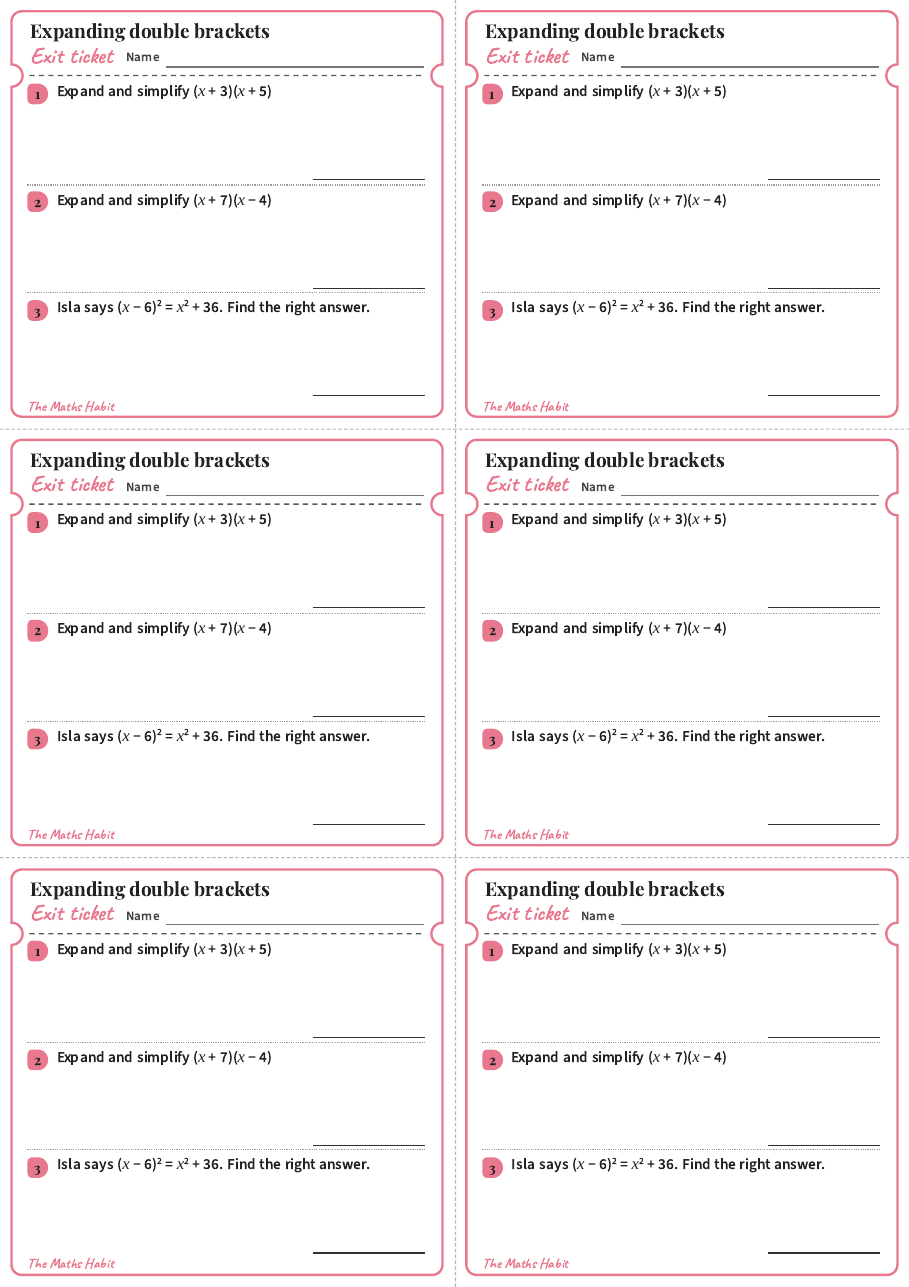 Expanding double brackets, exit tickets