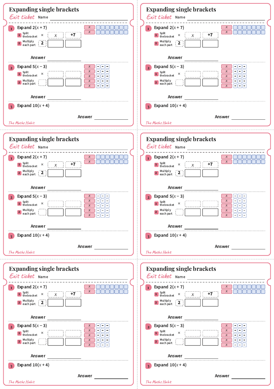 Expanding single brackets, exit tickets