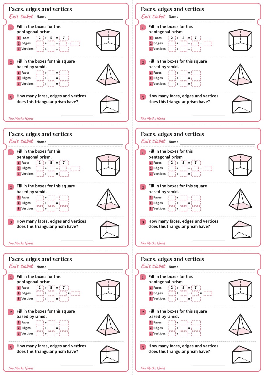 Faces, edges and vertices, exit tickets
