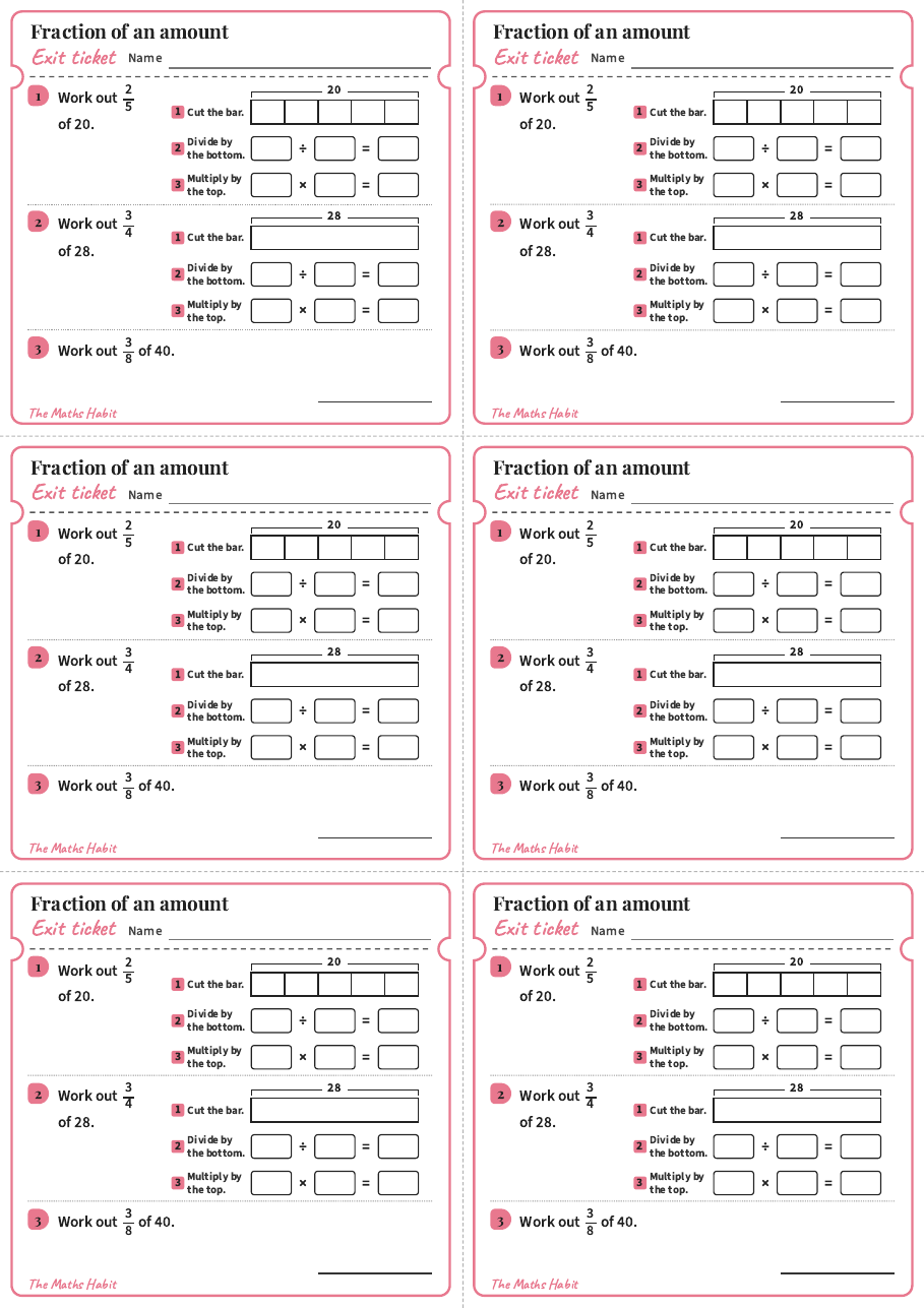 Fraction of an amount, exit tickets