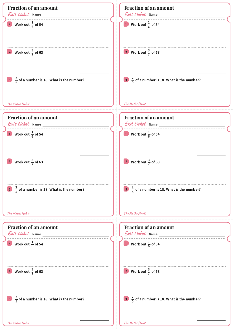 Fraction of an amount, exit tickets