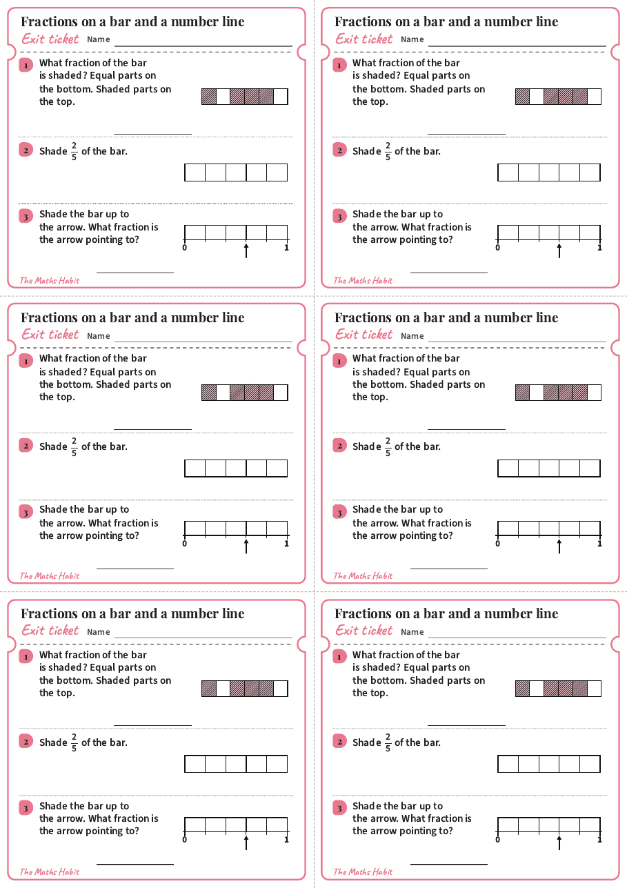 Fractions on a bar and a number line, exit tickets