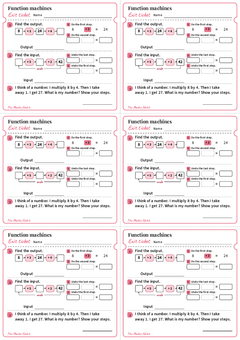 Function machines, exit tickets