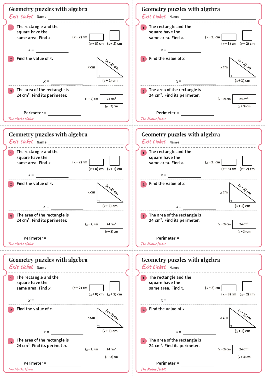 Geometry puzzles with algebra, exit tickets