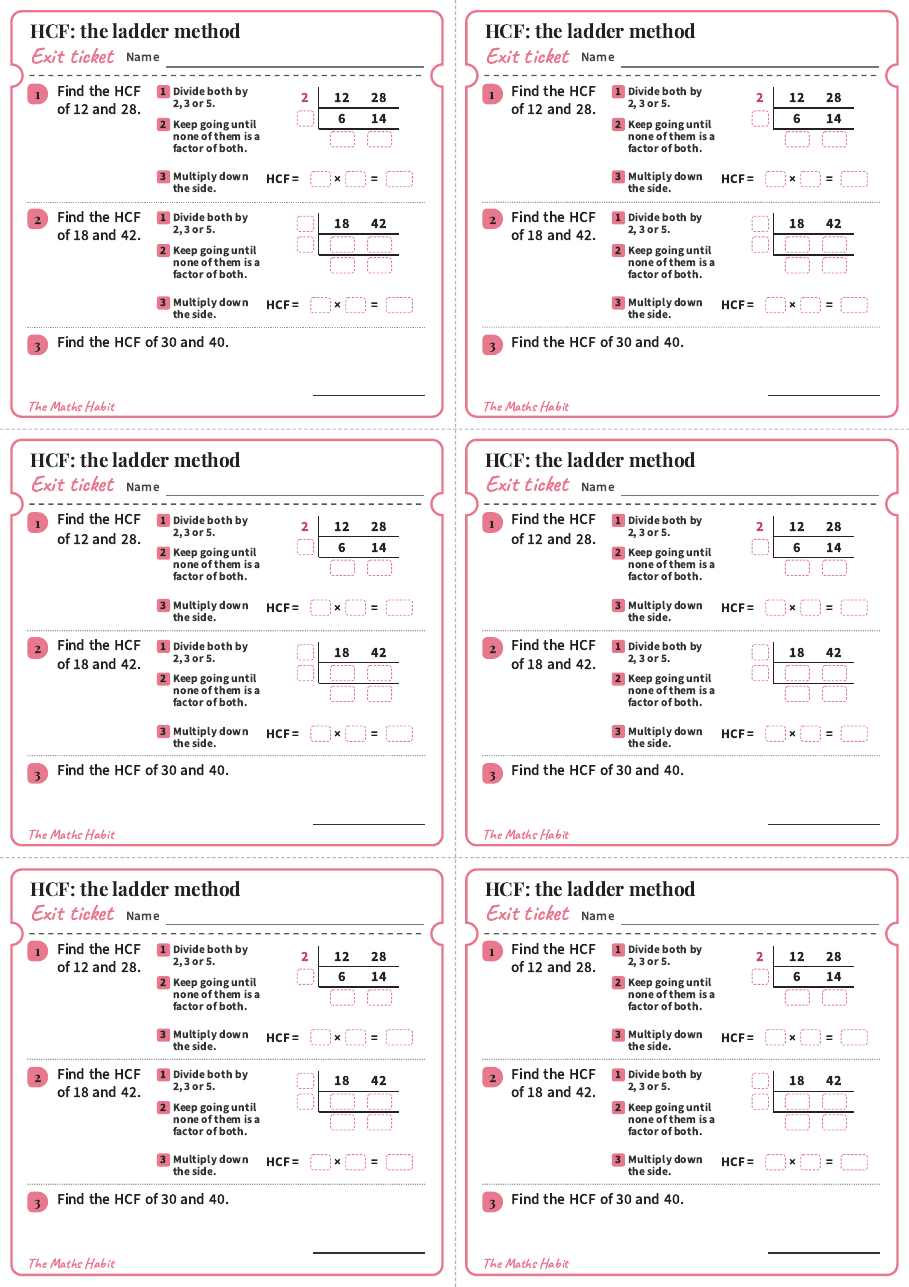 HCF: the ladder method, exit tickets