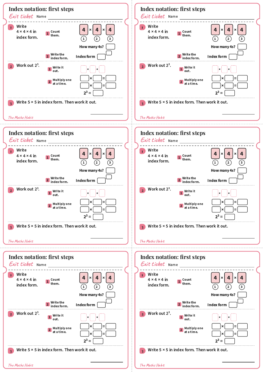 Exit ticket: Index notation: first steps, first page