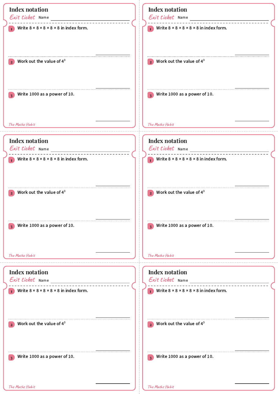 Index notation, exit tickets