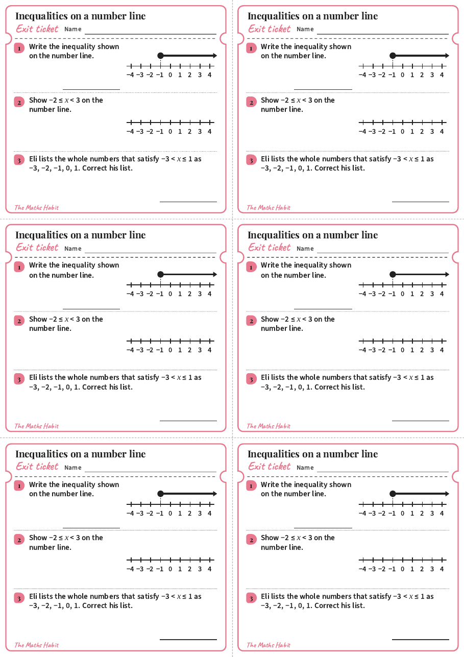 Inequalities on a number line, exit tickets