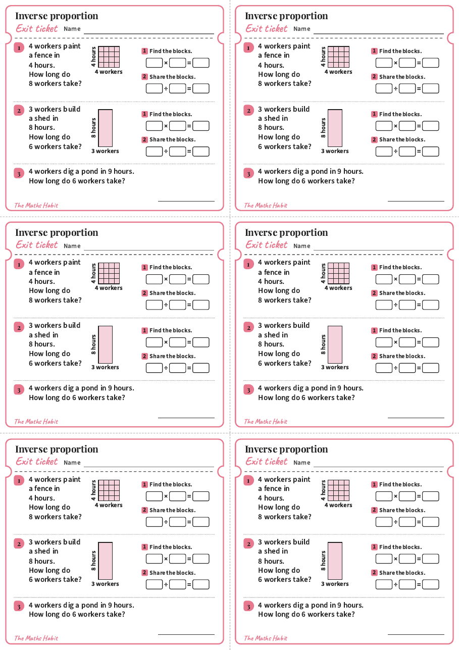 Inverse proportion, exit tickets