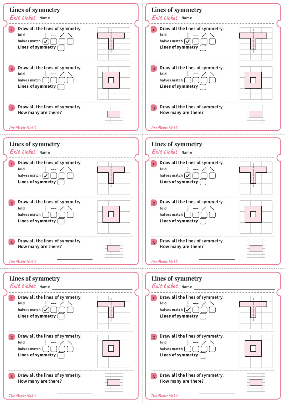 Lines of symmetry, exit tickets