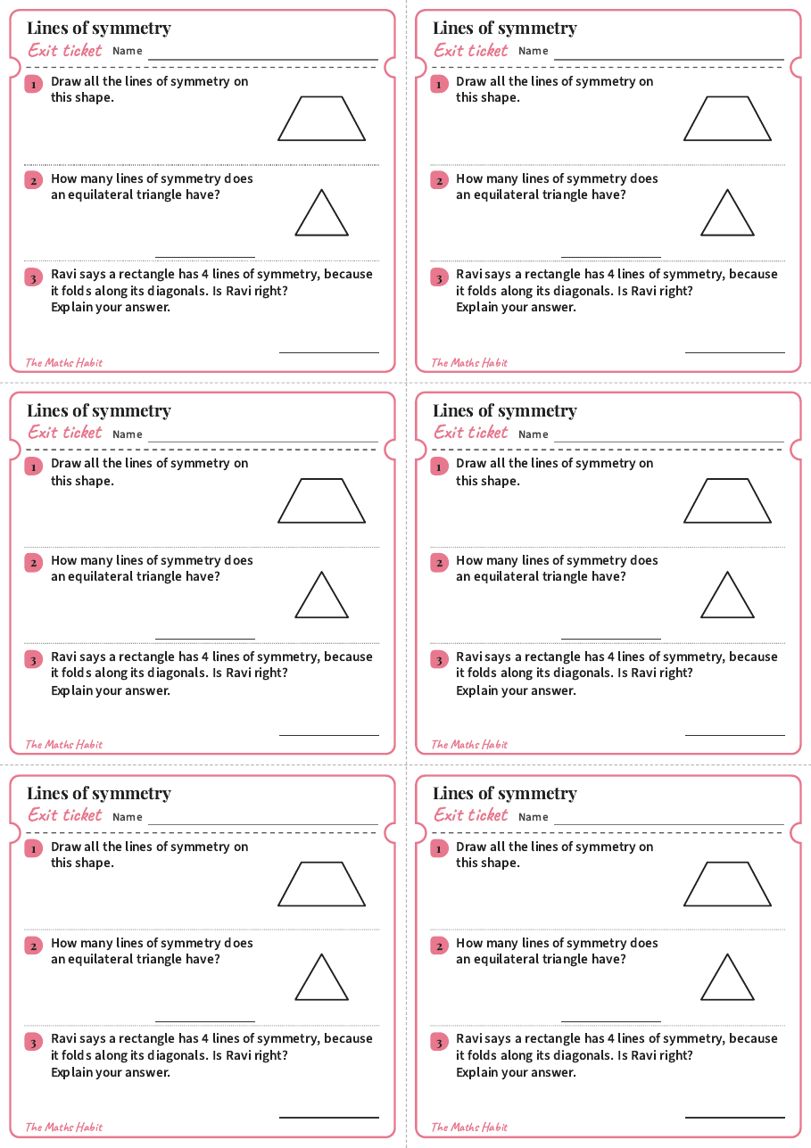 Exit ticket: Lines of symmetry, first page